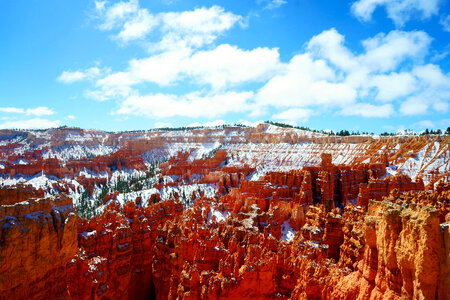 Winter landscape and rock amphitheatre in Bryce Canyon National Park, Utah photo