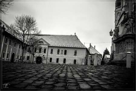 Black and white town architecture