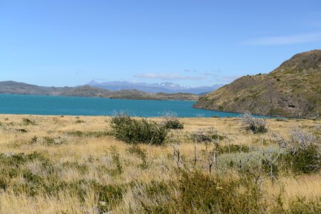 Pehoe Lake and Los Cuernos in the Torres del Paine National Park photo