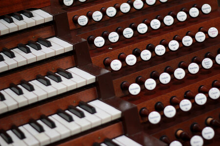 Close up view of a church pipe organ photo