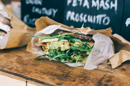 Takeaway Sandwich with Brown Bread and Vegetables photo