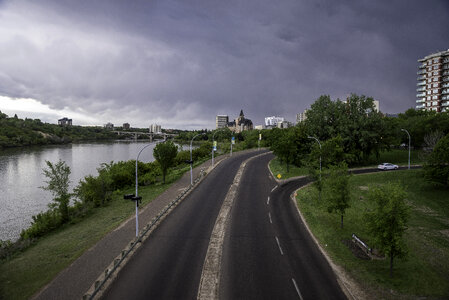 Dark Clouds over the roads in Saskatoon photo