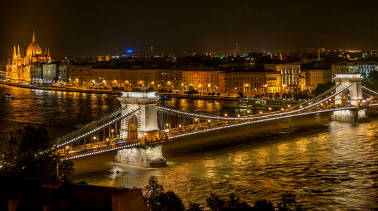 Grand view of Széchenyi Chain Bridge in Budapest, Hungary photo