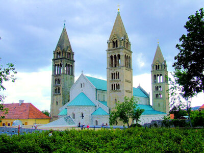 Cathedral with steeples in Pecs, Hungary photo