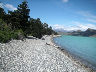 Chile beach glacial lake
