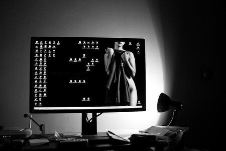Desktop black and white monitor photo