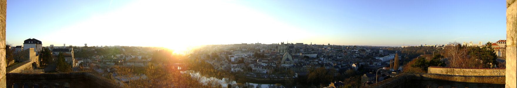 Panoramic view of Poitiers at sunset in France photo