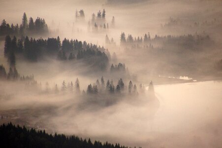 Sunrise mountains fog photo