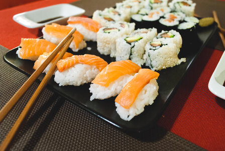Homemade sushi salmon nigiri photo