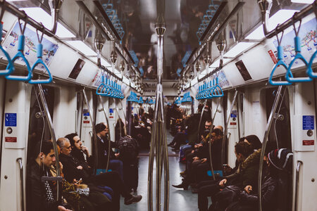 View from Inside a Subway with Passengers photo