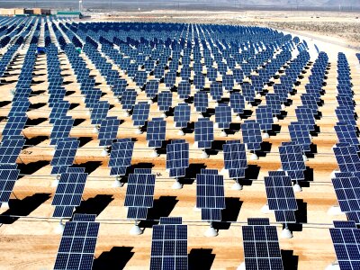View of solar panels in the Desert