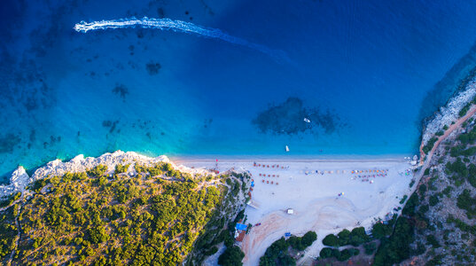 Aerial View of Beach with Cliffs photo