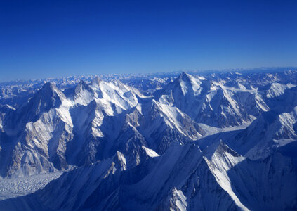 Severe mountains peaks covered by snow photo
