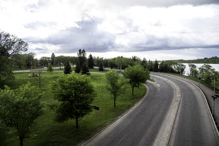 Overlook of the roads from the bridge in Saskatoon