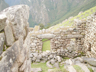 Janelas nas casas da Cidade in Machu Picchu, Peru photo
