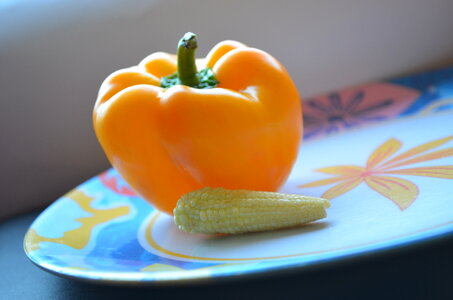 Plate Of Bell Pepper And Baby Corn photo