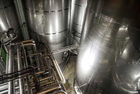 Large metal tanks and machinery at New Glarus Brewery photo