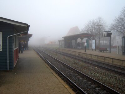 Bramming railway station in thick fog