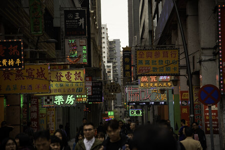 Streets, people, and towers in Macau