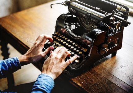 Vintage Desk Typewriter Man Hands photo