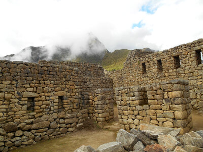 Stone Walls and Fortifications in Machu Picchu, Peru photo