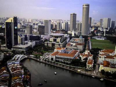 Singapore River and Cityscape with Skyscrapers photo
