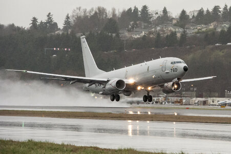P-8A Poseidon aircraft takes off in Seattle
