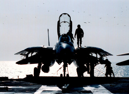 F-14B Tomcat a pre flight inspection on the flight deck photo