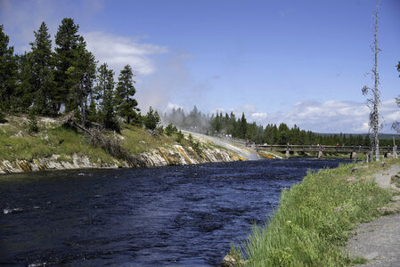 Beautiful river landscape with steam from the Geyser