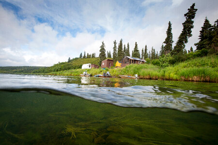 Split shot of Andreafsky River fish camp