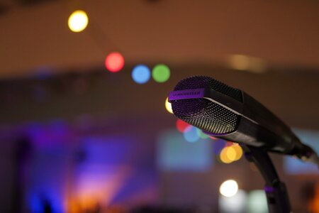 Close-up of retro microphone at concert photo