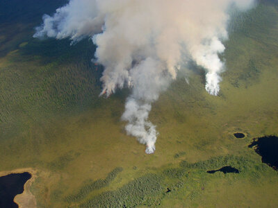 Wildfire aerial view of smoke photo