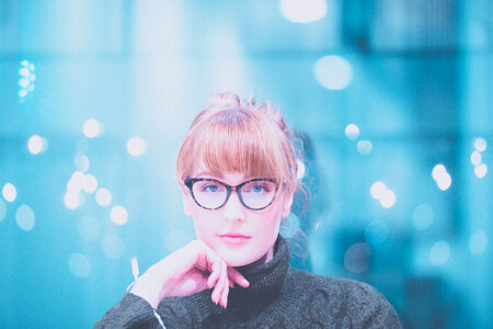 Woman Wearing Glasses and Gray Jumper photo