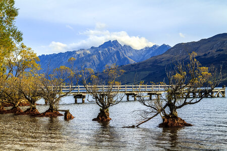 Glenorchy Wharf with mountains landscape photo