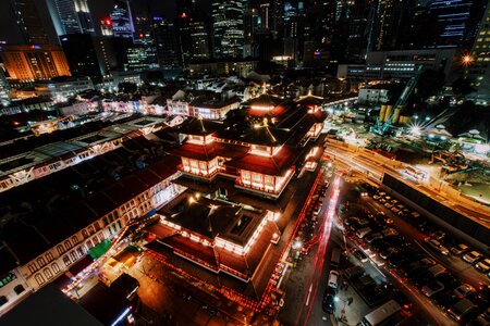 Buddha Tooth Relic Temple in Singapore at Night photo
