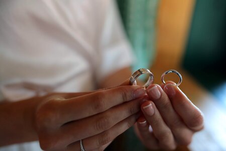Woman holding wedding ring photo