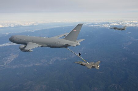 The KC-46A Pegasus performs aerial refueling