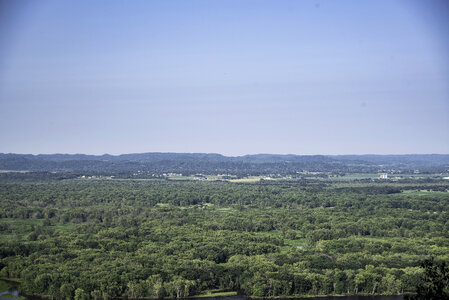 Overlook of the forest and hills at Great River Bluffs State Park