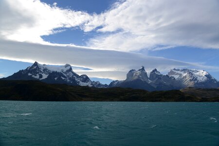 Pehoe Lake and Los Cuernos in the Torres del Paine National Park photo