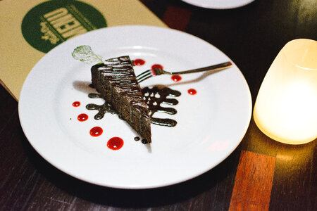 Chocolate cake for dessert after dinner