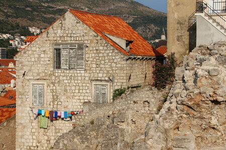 Old Building with Laundry Hanging on the Facade, Dubrovnik, Croatia photo