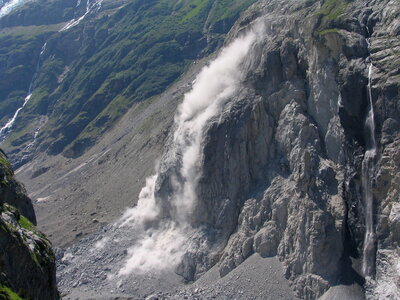 Rockfall onto the Lower Grindelwald Glacier valley photo