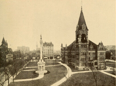 City Hall and Soldiers Monument in 1919 in Scranton, Pennsylvania photo