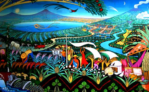 Murals lake volcanoes