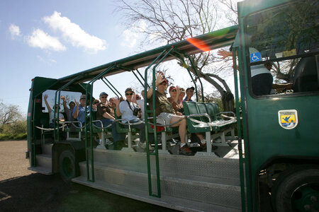 Tour bus with visitors at Laguna Atascosa National Wildlife Refuge