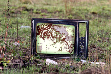 retro tv on grass photo