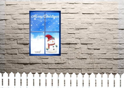 Window and wall with Christmas card photo
