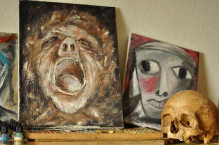 Skull and paintings photo