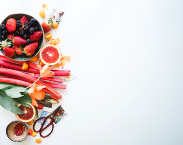 Hero Header Fruits and Flowers on White Background photo