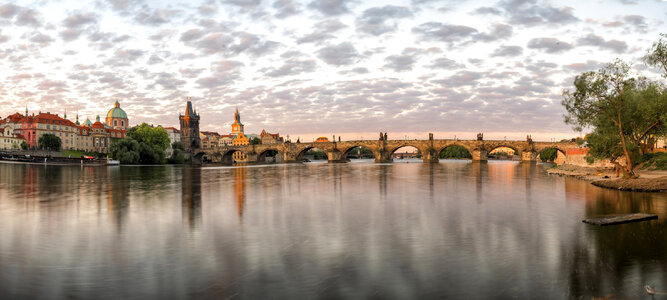 Panorama of Charles Bridge over the river in Prague, Czech Republic photo